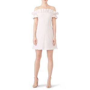 Rebecca Taylor Slub Suiting Off Shoulder Size 4 Pink Dress Ruffle Frayed
